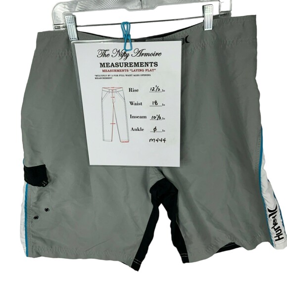 Hurley Men's Board Shorts Size 36 Gray White Black Blue Swimming Surf w/Pocket - Picture 3 of 7